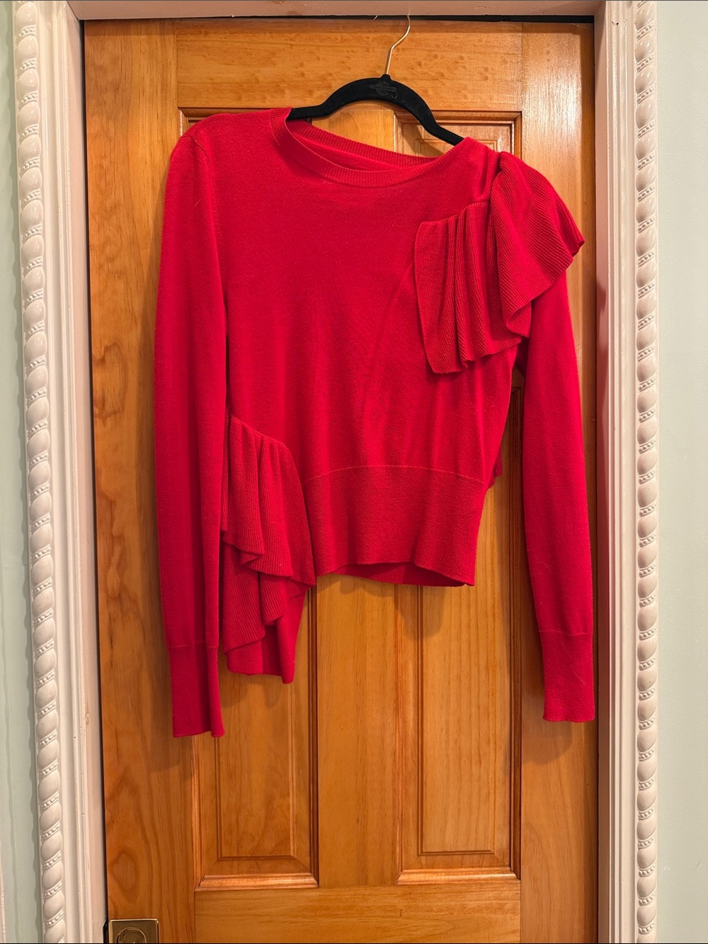 MM6 Maison Martin Margiela Red Ruffle-Detail Knit Sweater